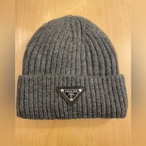 Prada grey Knit Beanie with Logo